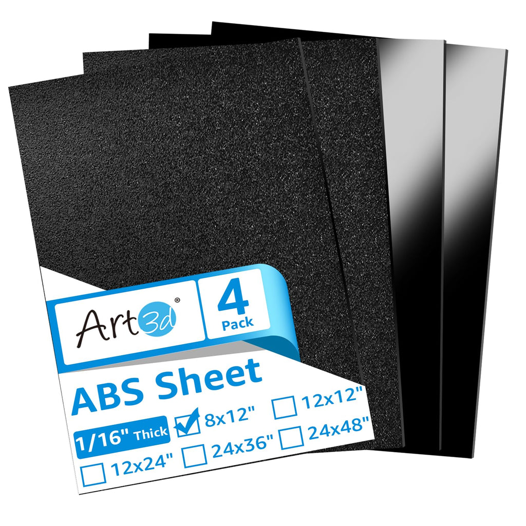 Art3d ABS Plastic Sheets 1/16 Inch Thick 8"x12", 2 Pack - Thermoform Two-Sided Rigid ABS Sheet (Textured Plastic Front & Smooth Back)