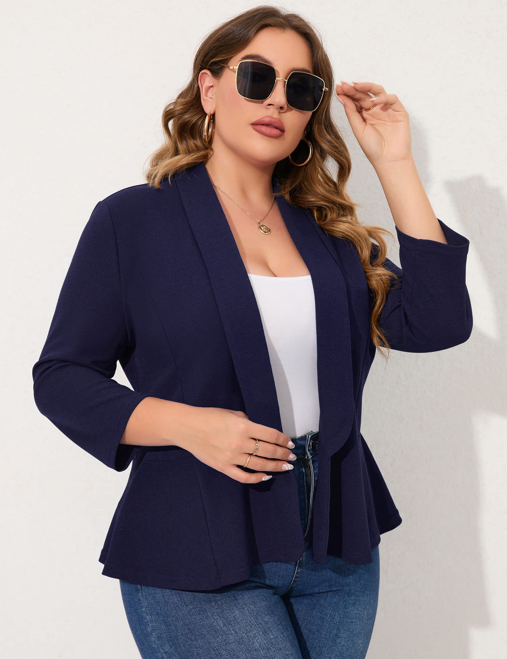 KOJOOIN Women Plus Size Casual Blazer Open Front Long Sleeve Work Office Cardigan Jackets