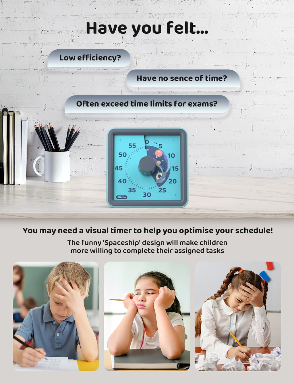 LIORQUE 60 Minute Visual Timer for Kids, Visual Countdown Timer for Classroom Office Kitchen with 'Rainbow' Pattern Design, Pomodoro Timer with Silent Operation (Batteries Included)