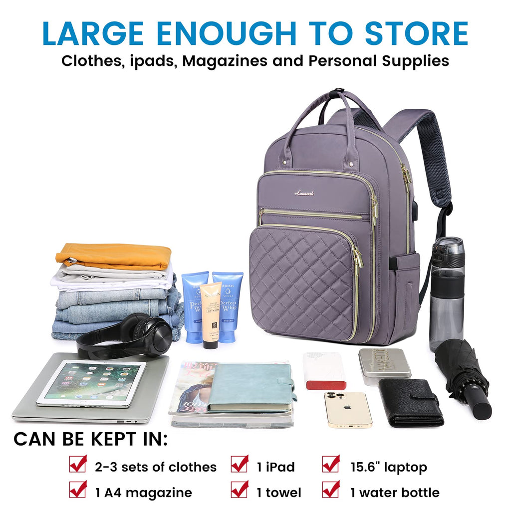 LOVEVOOK Laptop Backpack for Women, Water Resistant Travel Work Backpacks Purse College Business Teacher Nurse Computer bag with USB Charging Port