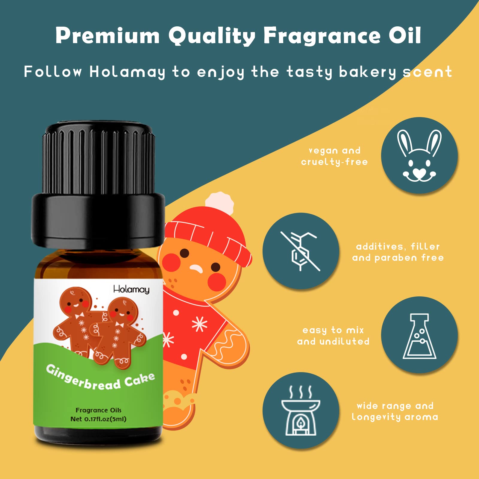 Bakery Fragrance Oils, Holamay Scented Essential Oils for Soap & Candle Making, Aromatherapy Diffuser Oil Scents (10 Packs of 5ml) - Creamy Vanilla, Gingerbread, Chocolate, Pumpkin Pie and More