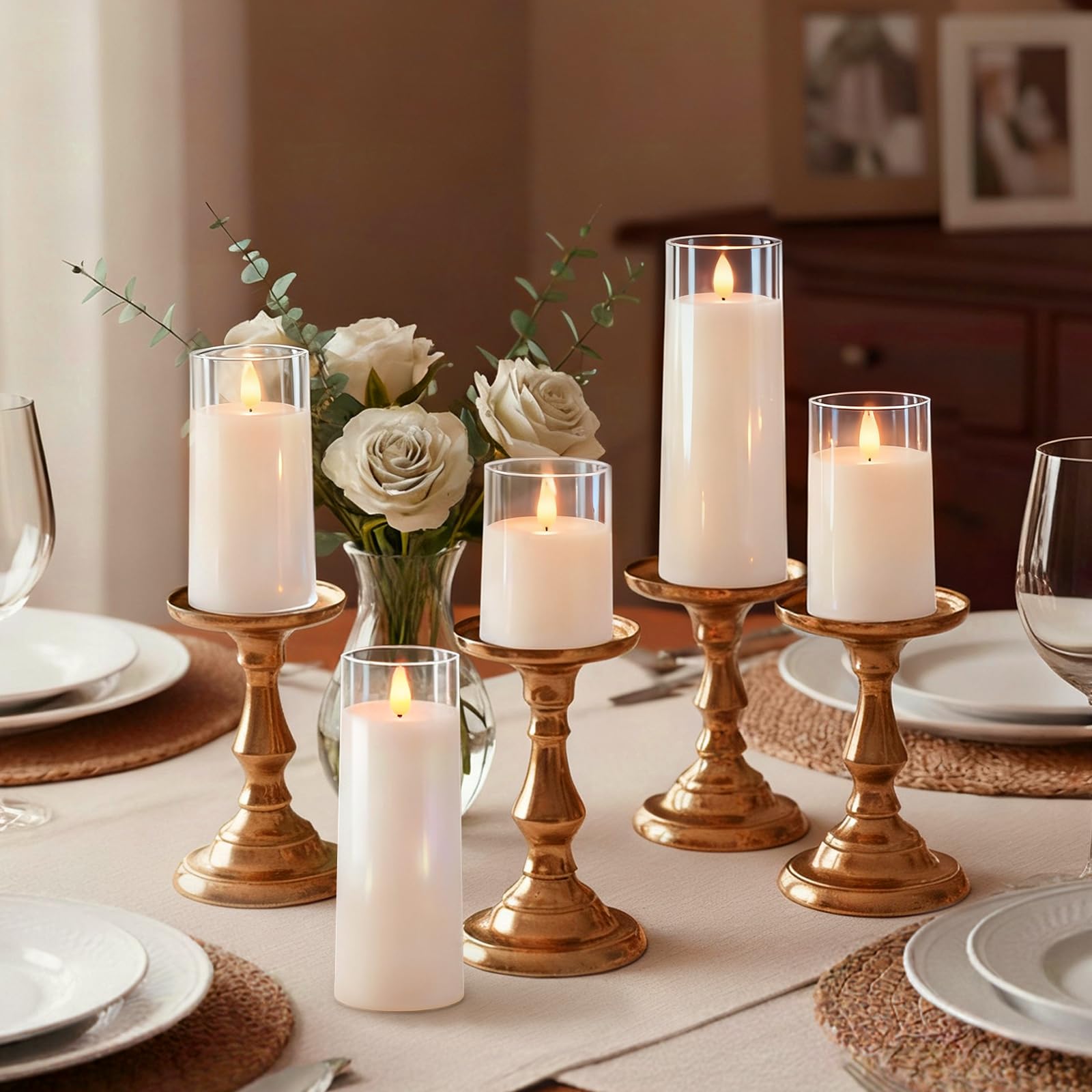 Raycare Flameless Candles Battery Operated with Remote Timer, Acrylic Flickering LED Pillar Candle for Christmas, Wedding, Home Decor, Gift for Family and Friend, White, Set of3