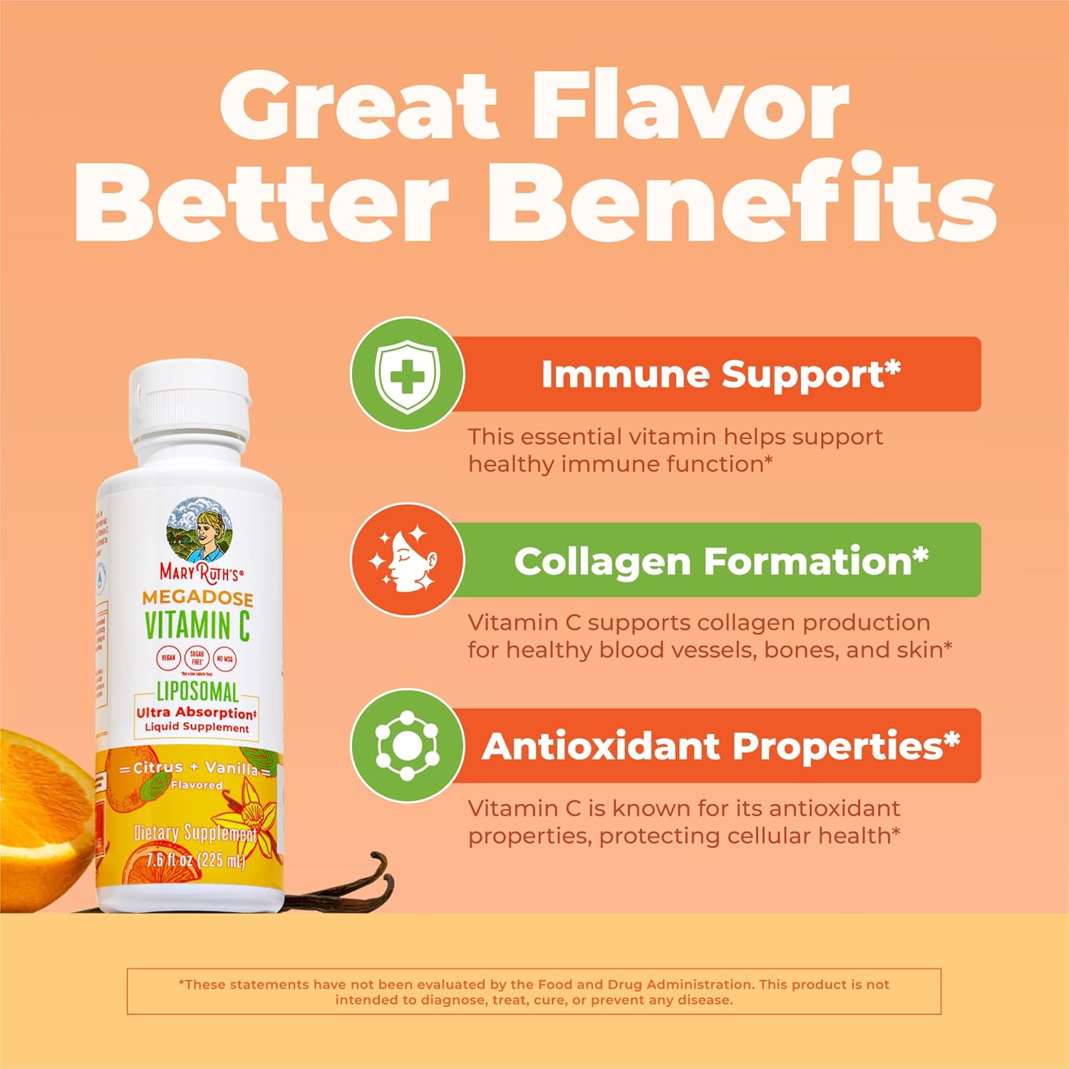 MaryRuth's Megadose Liquid Vitamin C Liposomal | 500 mg Vitamin C | Ultra Absorption | Immunity Supplement | Antioxidant | Collagen Formation | Vegan | Gluten Free | Sugar Free | 7.6 Oz | 30 Servings