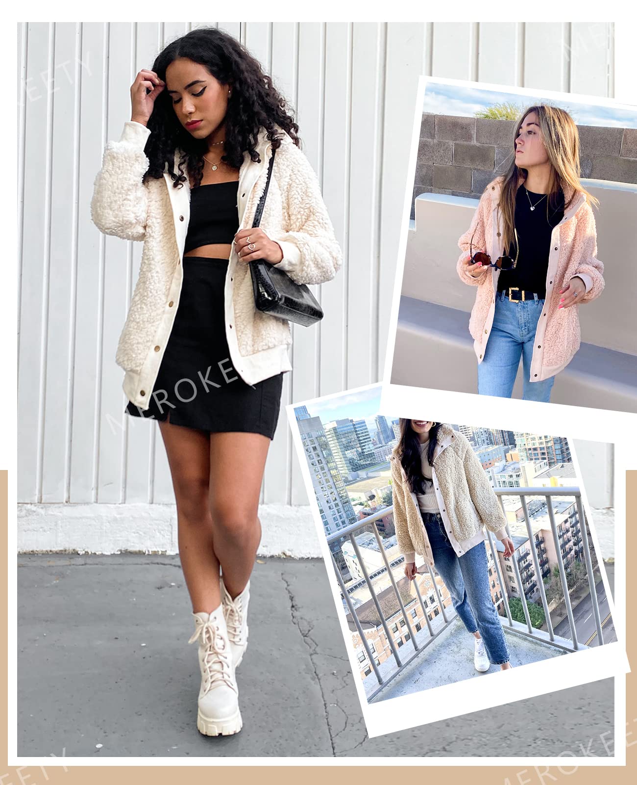 MEROKEETY Womens Fleece Sherpa Jacket Fall Winter Coats 2026 Fuzzy Button Down Warm Outerwear with Pockets