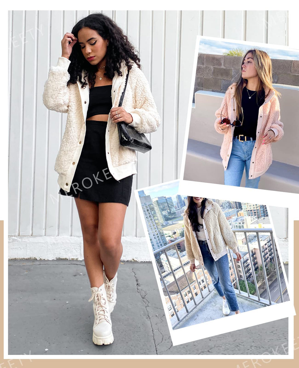 MEROKEETY Womens Sherpa Fleece Jacket 2026 Fall Casual Fuzzy Winter Coats