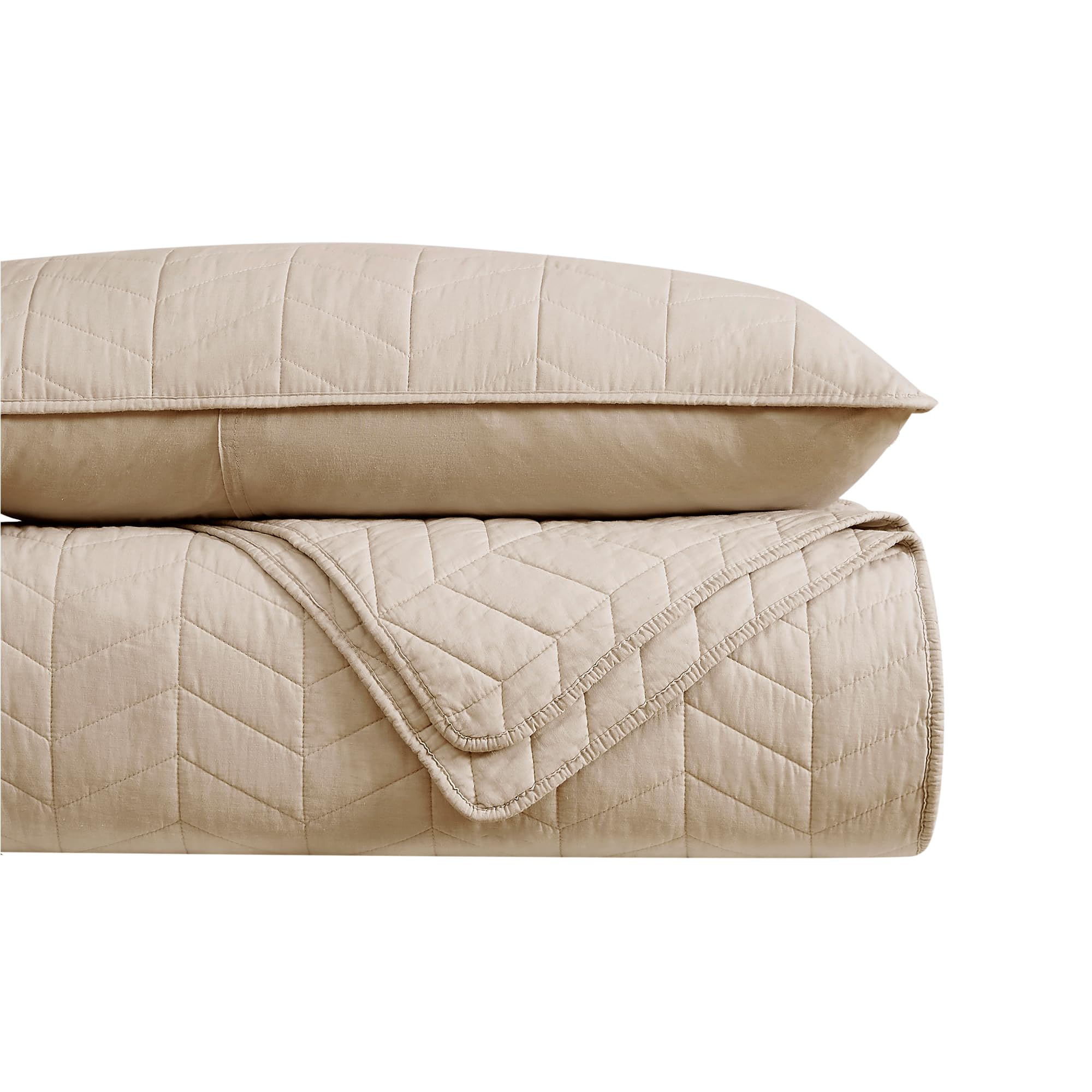 palassio Beige Cotton Quilt Twin Size Bedding Sets with Pillow Sham, White Lightweight Soft Bedspread Coverlet, Tan Cream Quilted Comforter Bed Cover for All Season, 2 Pieces, 68x86 inches