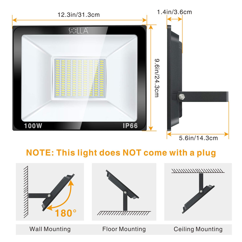 2 Pack 100W LED Flood Light Outdoor, 8000LM Super Bright Security Lights, 550W Equivalent, IP66 Waterproof, 3000K Warm White, Outside Floodlight for Garage, Garden, Lawn and Yard