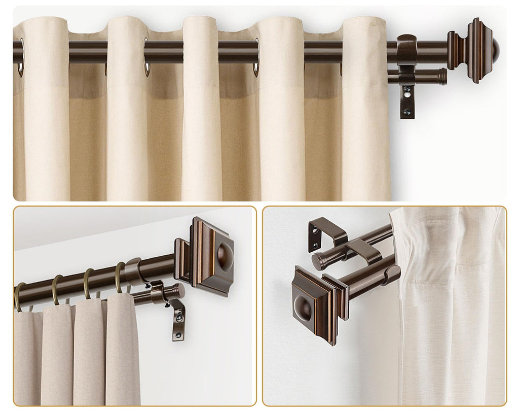 KAMANINA 1 Inch Double Curtain Rods 36 to 72 Inches (3-6 Feet) Telescoping Dark Silver Curtain Rod for Windows 24 to 68 Inches, Heavy Duty Drapery Rods with Square Finials