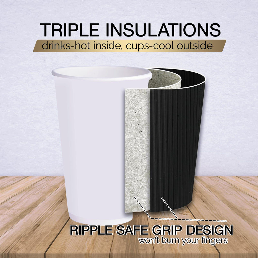 JollyPack 60 Pack 12 oz Paper Coffee Cups, Black Disposable Beverage Cups with Insulated Ripple Wall for Coffee, Tea, and Hot Chocolate