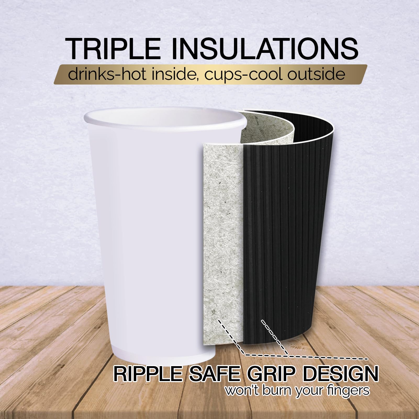 JollyPack 60 Pack 12 oz Paper Coffee Cups, Black Disposable Beverage Cups with Insulated Ripple Wall for Coffee, Tea, and Hot Chocolate