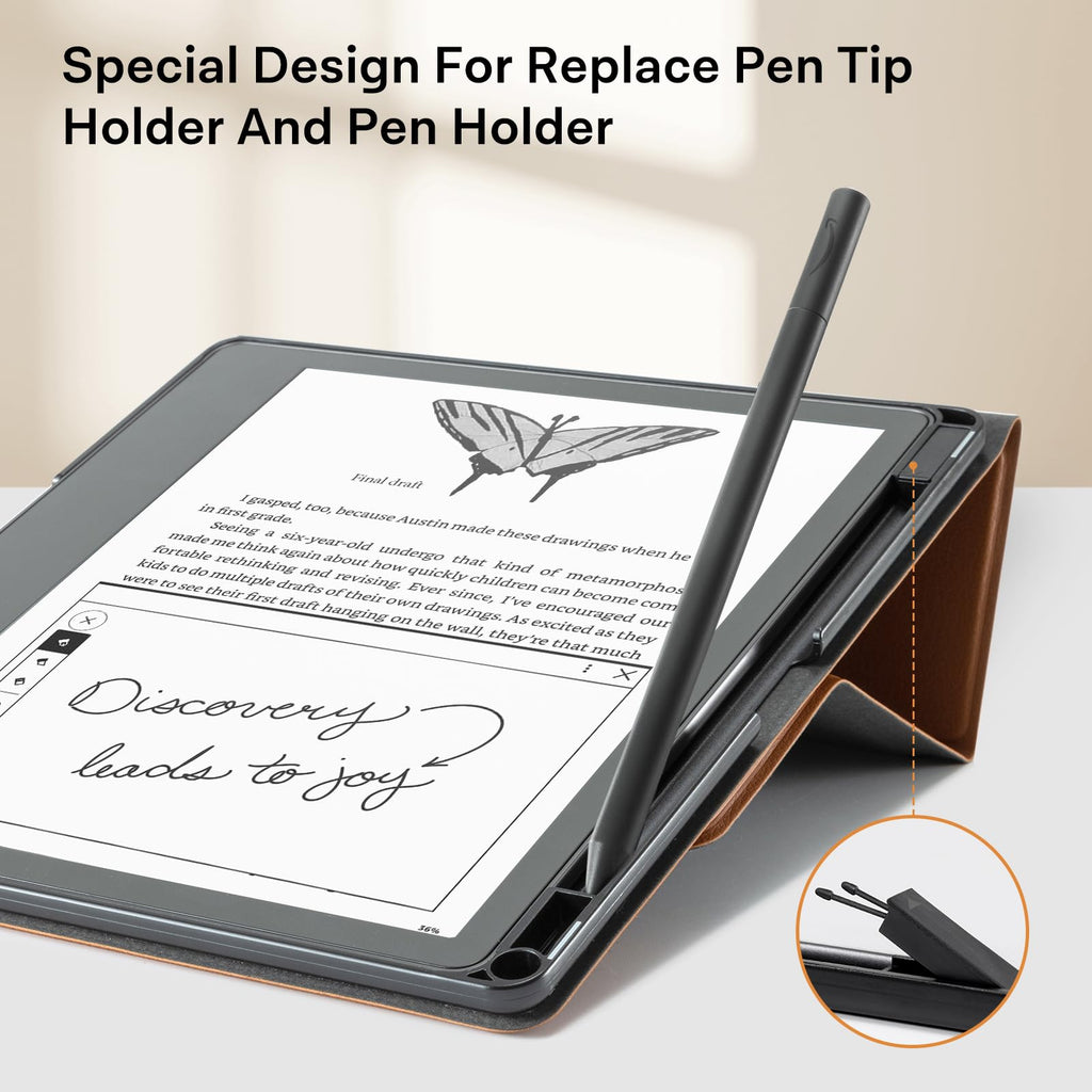 CoBak Stand Case for Kindle Scribe - Premium Folio Leather Cover with Pen Holder, Auto Sleep/Wake - Compatible with 10.2 Inch Kindle Scribe (2022/2024 Release)