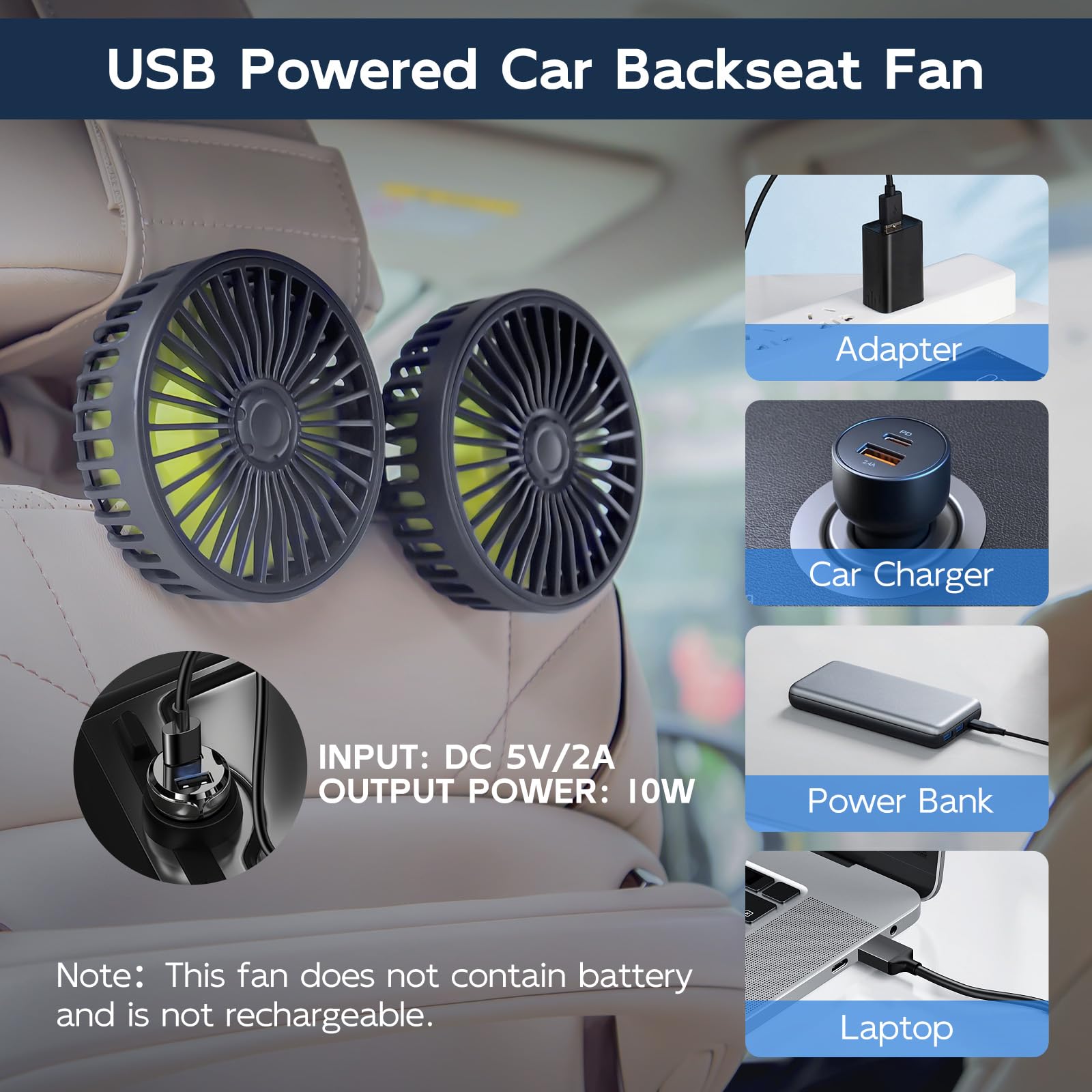 XOOL Clip Car Fan, 9 Inches 12V/24V Fan, 360° Rotatable Electric Cooling Clip on Fan with Stepless Speed Regulation for SUV, RV, Truck