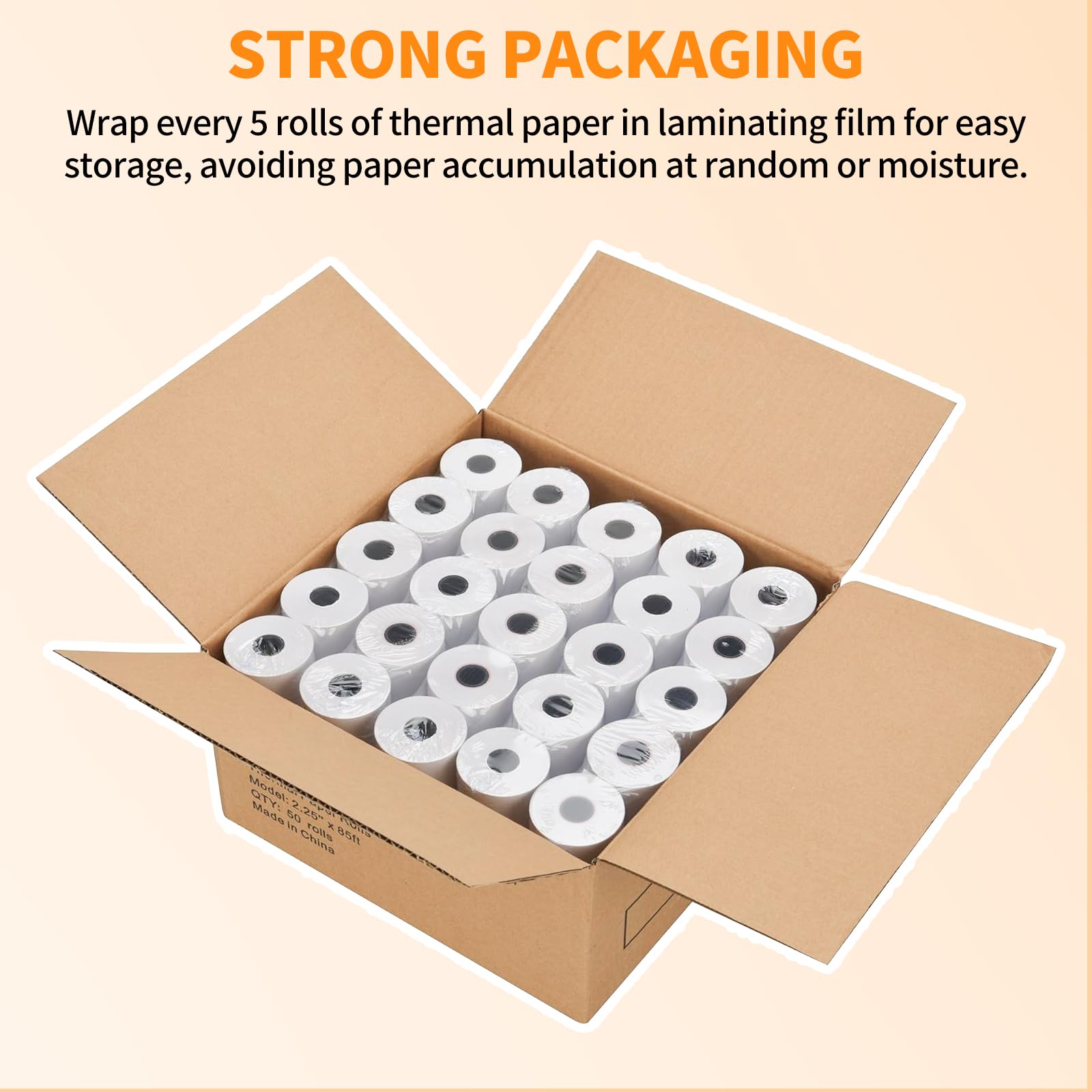 2 1/4'' x 50' Thermal Receipt Paper 50 Rolls, 2.25x50ft Receipt Roll Cash Register Paper - For Credit Card Machine POS Terminal Clover Mini Verifone