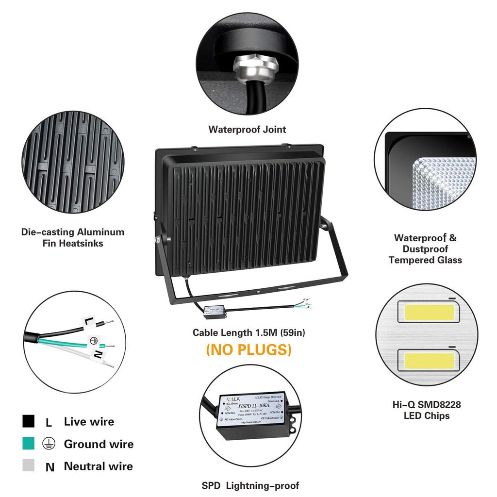 2 Pack 100W LED Flood Light Outdoor, 8000LM Super Bright Security Lights, 550W Equivalent, IP66 Waterproof, 3000K Warm White, Outside Floodlight for Garage, Garden, Lawn and Yard