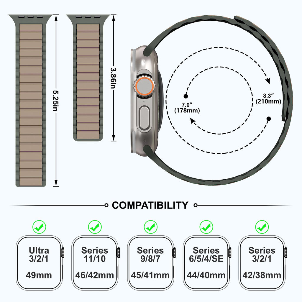 THWALK Magnetic Link Solo Loop Sport Silicone Bands Compatible with Apple Watch Ultra 3/2/1 49mm, Series 11/10 46/42mm, 9/8/7 45/41mm, SE 6/5/4 44/40mm, 3/2/1 42/38mm for Women Men