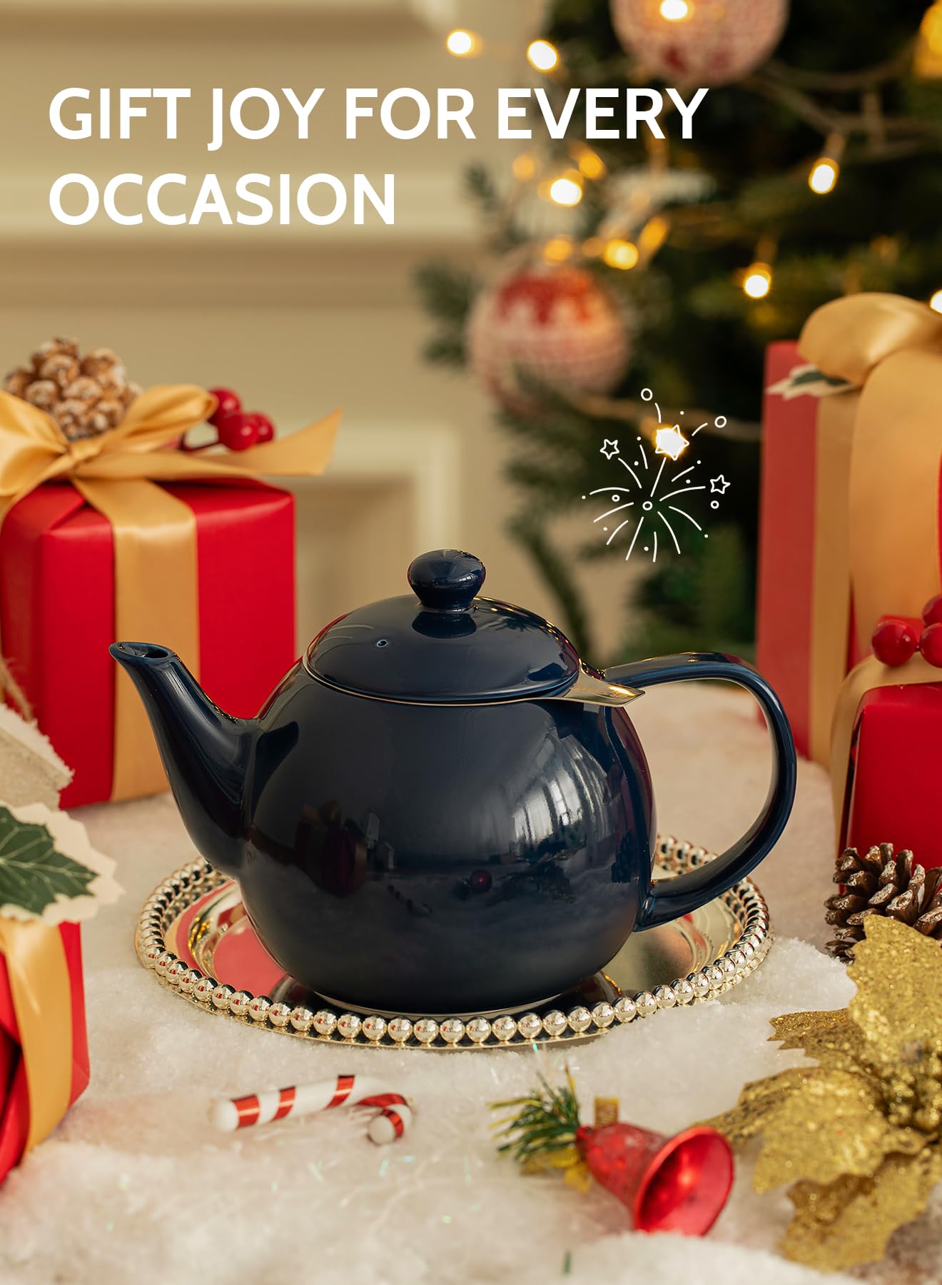 Sweese Porcelain Teapot 27 oz with Infuser for Loose Leaf Tea, Bluish Grey