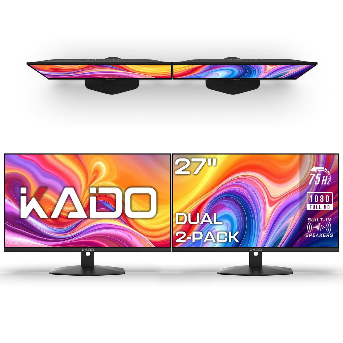 Kado 2-Pack Dual 27" Curved 1500R 1920x1080 75Hz FHD Computer Monitor