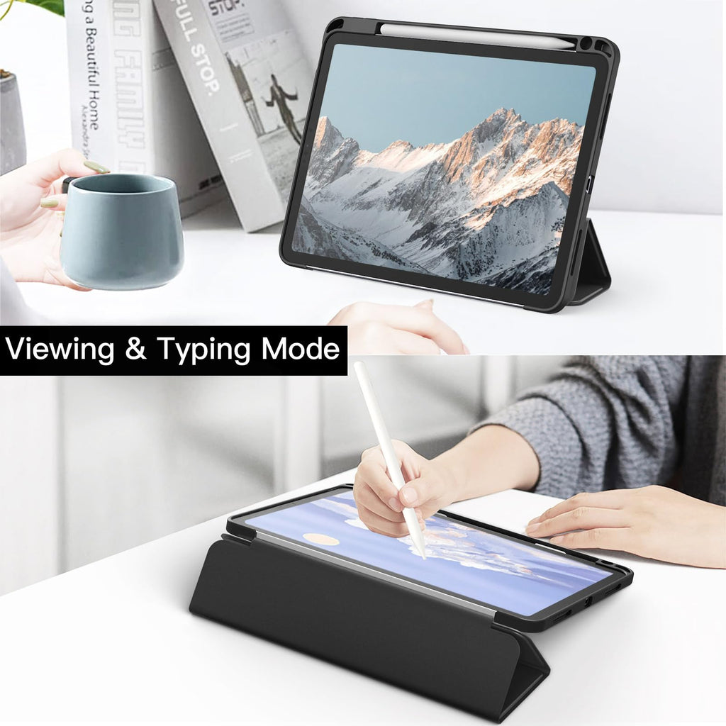 JETech Case ONLY for iPad Pro 11 Inch (2022/2021/2020/2018) with Pencil Holder, Clear Transparent Back Shell Slim Stand Shockproof Tablet Cover, Auto Wake/Sleep (Black)