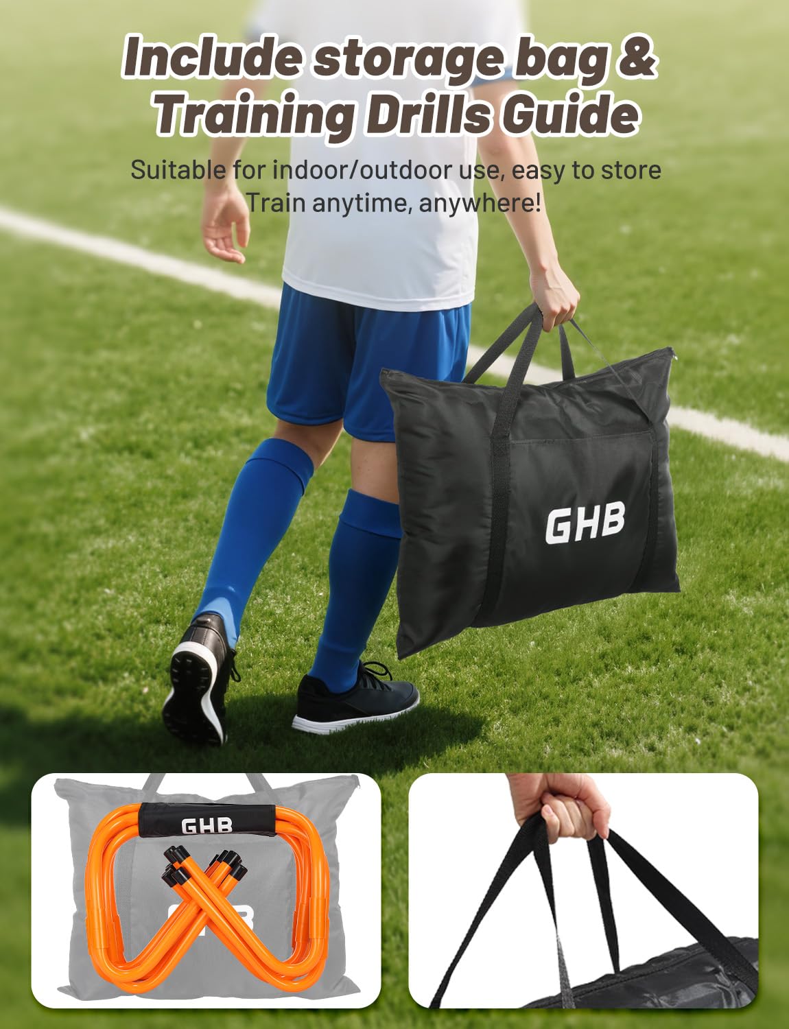 GHB Agility Hurdles 5/6 Pack Foldable Speed Agility Training Hurdles Adjustable Sturdy Hurdles Training Equipment Set with Carry Bag for Amateur, Athletes, Soccer, Basketball