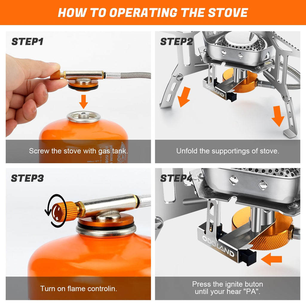 Odoland 3500W/6800W Windproof Camp Stove Camping Gas Stove with Fuel Canister Adapter, Piezo Ignition, Carry Case, Portable Collapsible Stove Burner for Outdoor Backpacking Hiking and Picnic