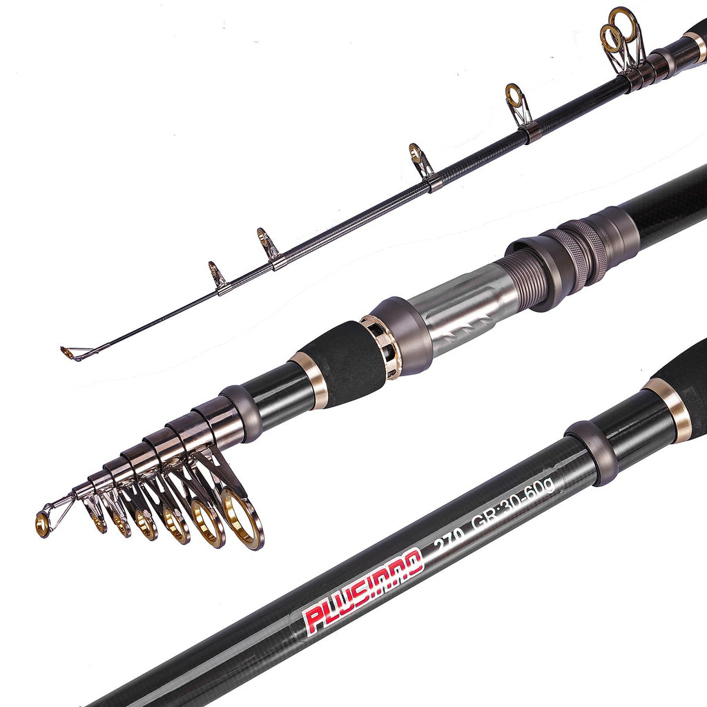 PLUSINNO Fishing Rod, Telescopic Fishing Rod and Reel Combo, Collapsible Travel Fishing Pole Rod Starter Kit, Carbon Fiber Fishing Rods and 12 +1 Bearings Stainless Steel, Fishing Gifts for Men Adults