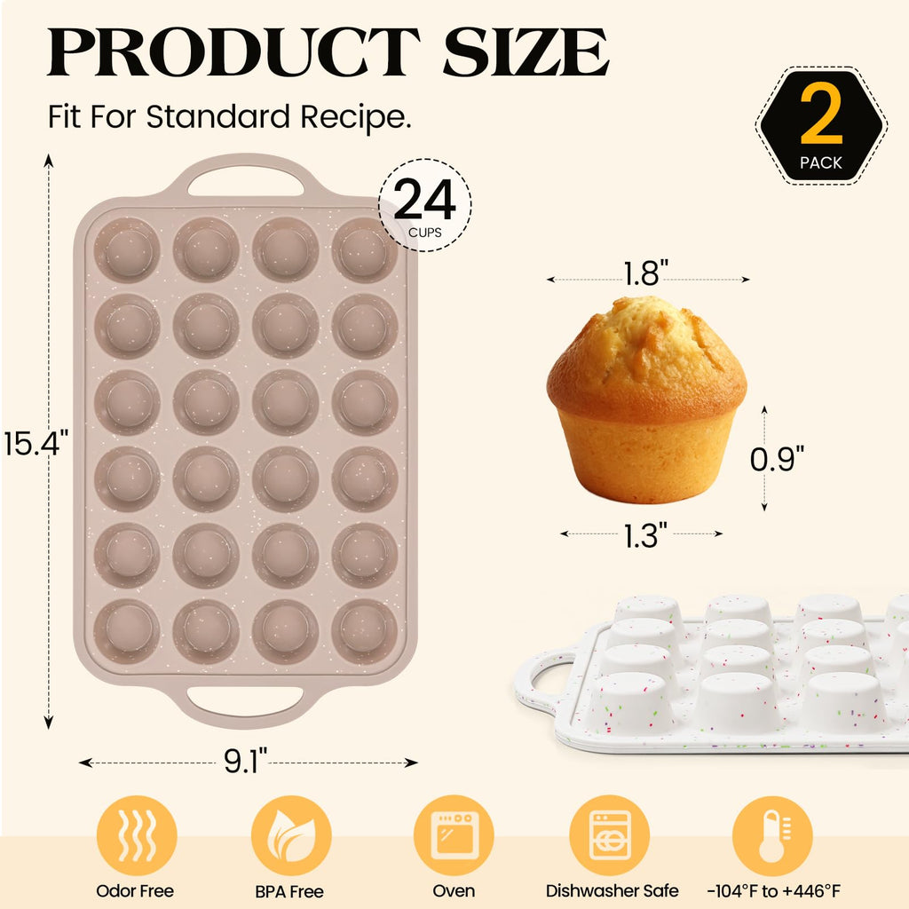 Vinino Silicone Muffin Pans for Baking with Metal Reinforced Frame, 12 Cups Regular Size Nonstick Brown Silicone Cupcake Pan, BPA Free Oven Dishwasher Safe Baking Mold for Muffins Cupcakes