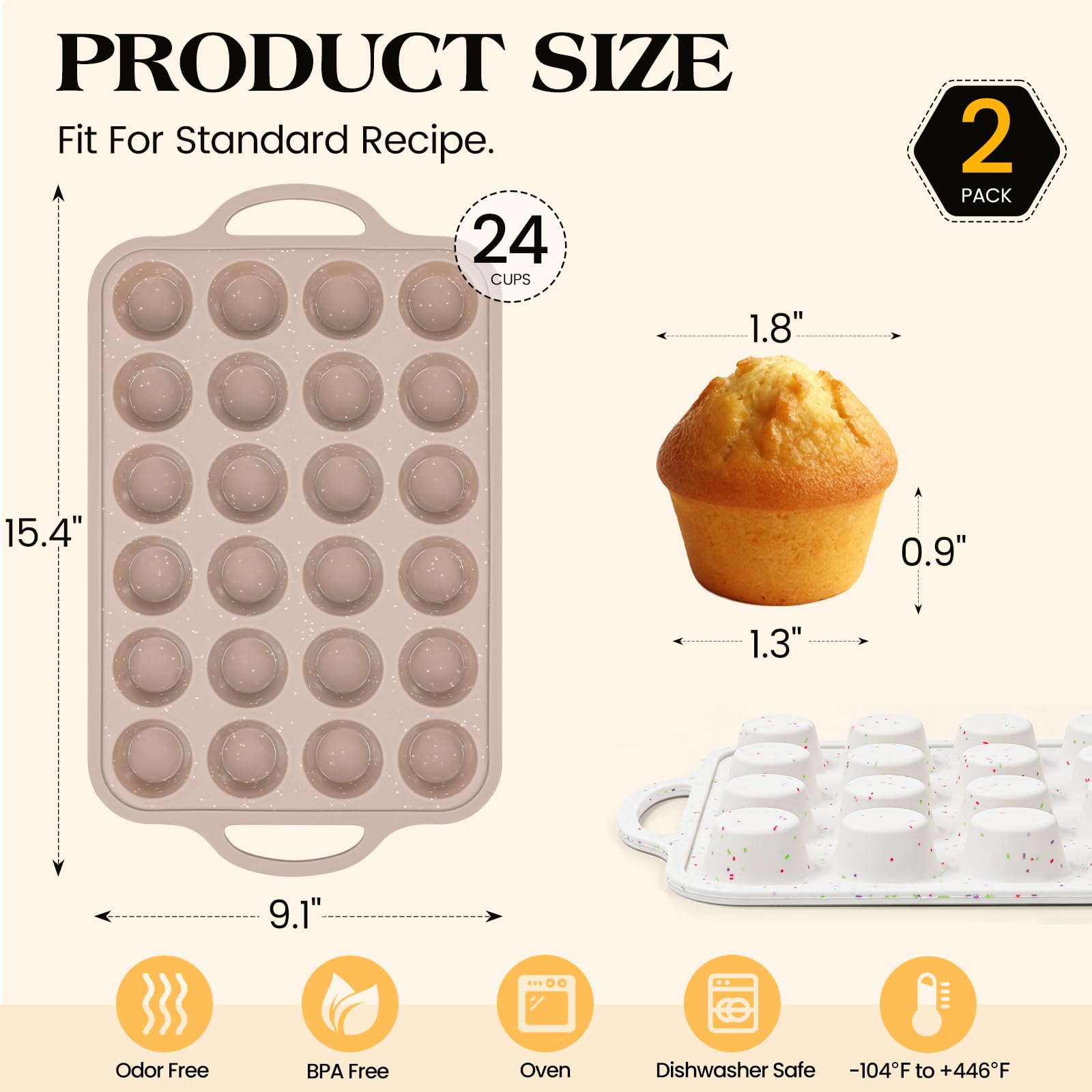Vinino Silicone Muffin Pans for Baking with Metal Reinforced Frame, 12 Cups Regular Size Nonstick Brown Silicone Cupcake Pan, BPA Free Oven Dishwasher Safe Baking Mold for Muffins Cupcakes