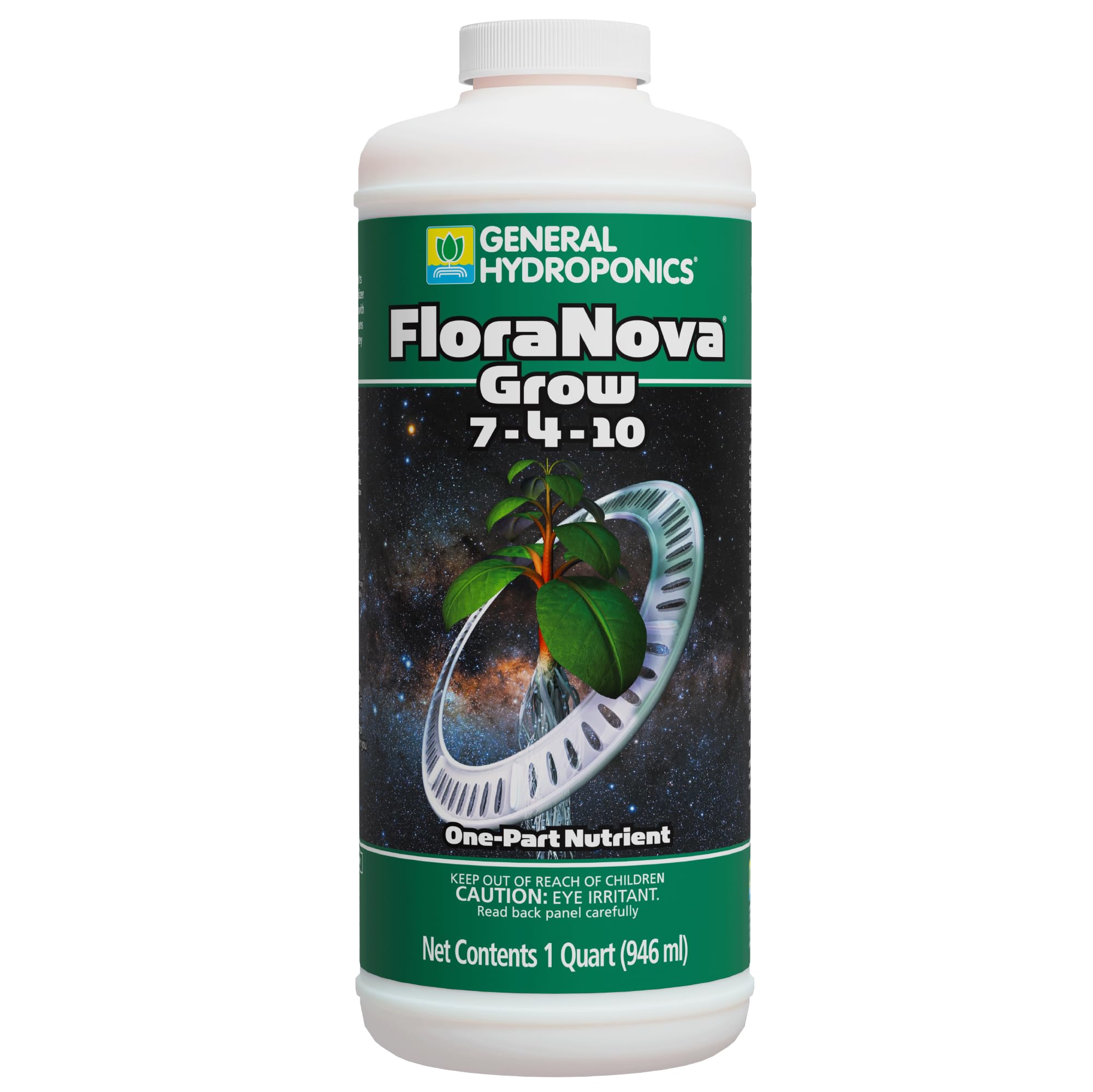 General Hydroponics HGC718805 FloraNova Grow 7-4-10, Robust Strength of Dry Fertilizer But in Rapid Liquid Form, Use for Hydroponics, Soilless Mixtures, Containers & Garden Grown Plants, 1-Gallon
