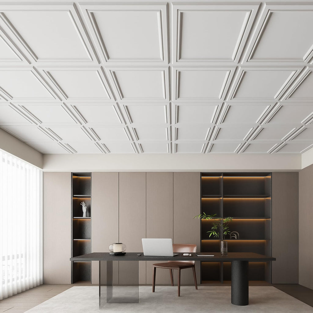 Art3d Drop Ceiling Tiles 24x24in. (12-Pack, 48 Sq.ft), Wainscoting Panels Glue Up 2ft x 2ft for Interior Décor in Living Room, Bedroom & Office, Star Black