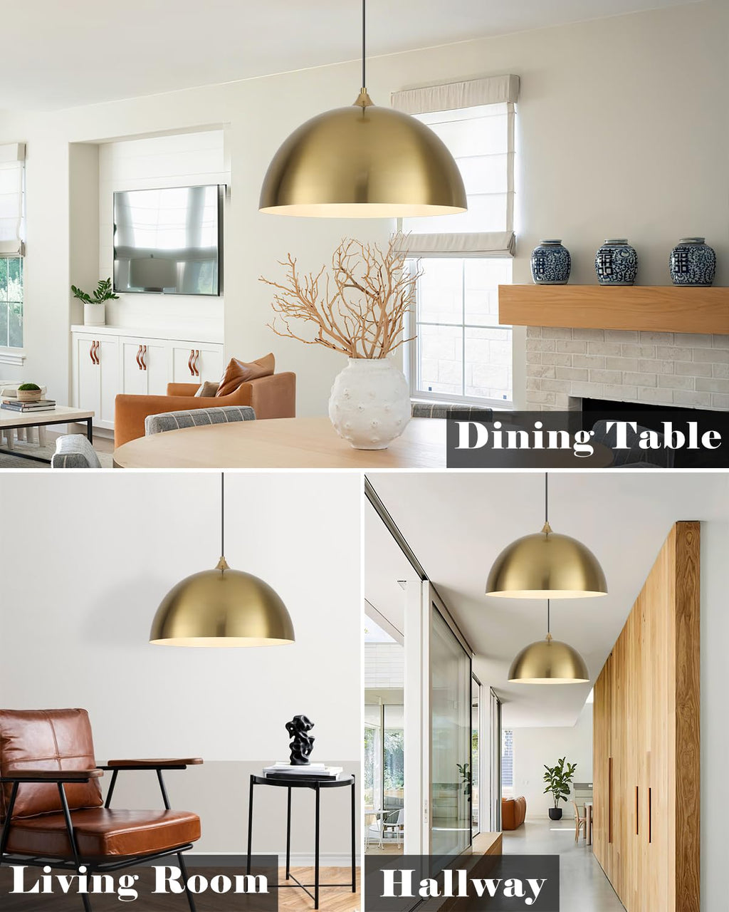 White Pendant Lights, 11.8 inch Pendant Lights Kitchen Island, Farmhouse Pendant Light Fixtures (White Inside), Industrial Pendant Lighting for Dining Room, Bedroom, Hallway (1 Pack)