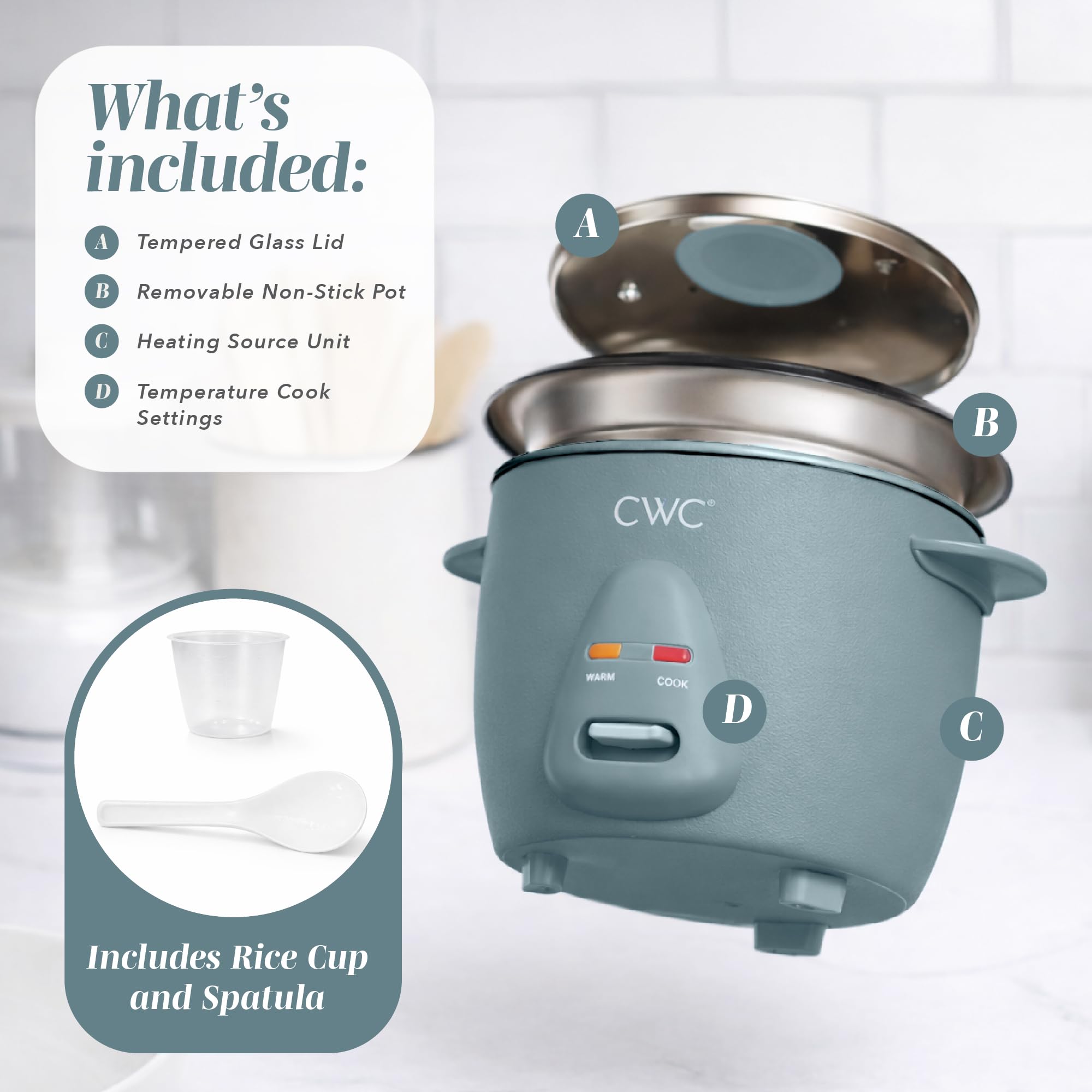 COOK WITH COLOR 6 Cup Rice Cooker 300W - Effortless Cooking and Perfectly, Cooks 3 Cups of Raw Rice for 6 Cups of Cooked Rice, Floral Blue