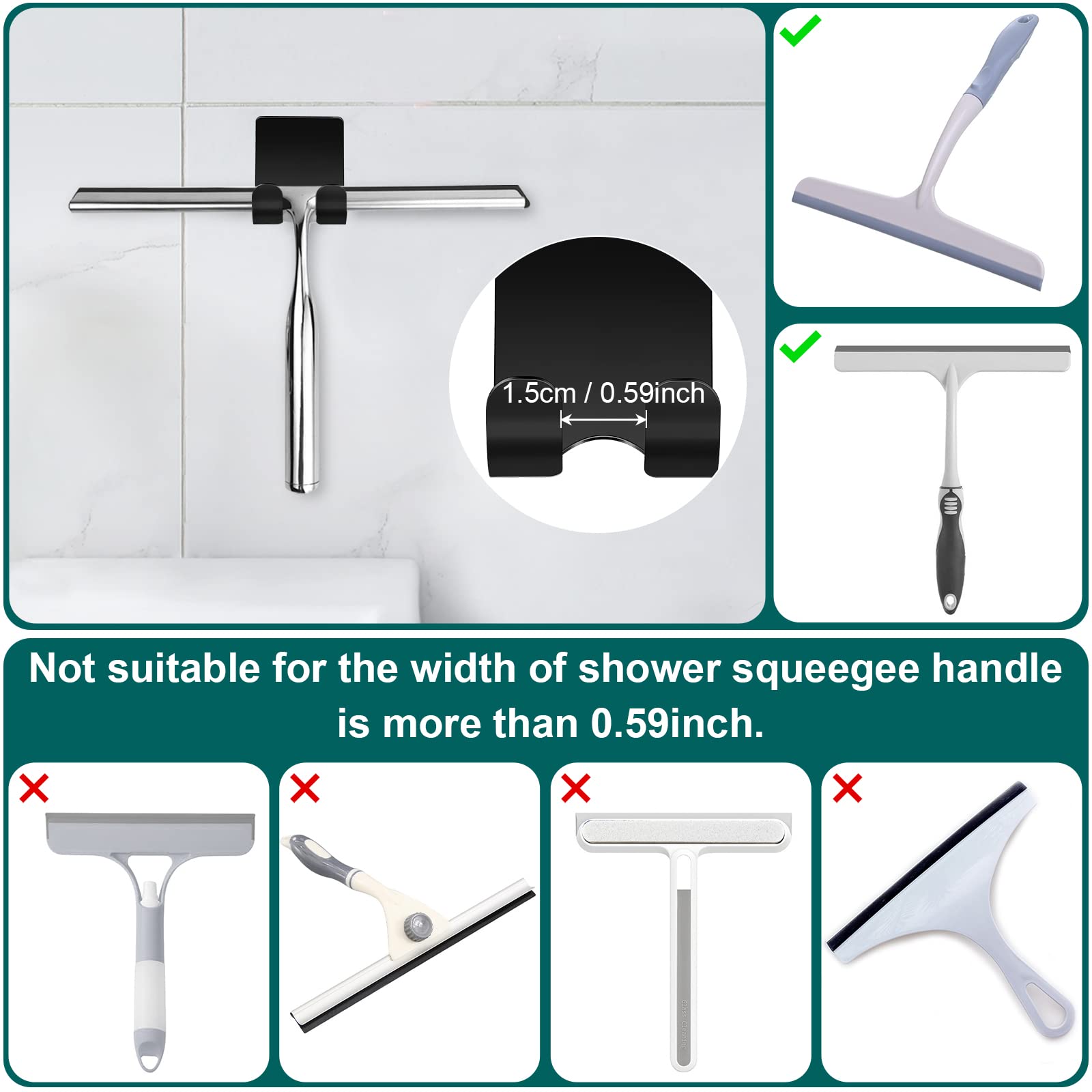 CGBE Shower Holders for Razors, 2 Pack Squeegee Holder and 2 Pack Razor Holder, Razors Holder for Shower Heavy Duty Waterproof Hook for Squeegee Loofah - Black