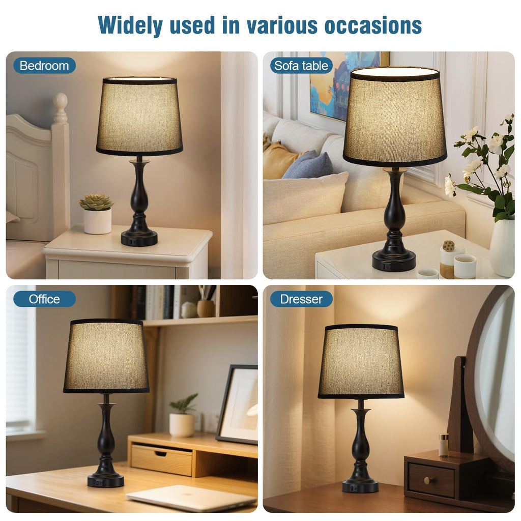 Bedside Table Lamp Touch Control Bedroom Lamps with USB A and C Charging Port 3 Way Dimmable Touch Lamps for Nightstand Living Room Bedroom Dorm Home Office Reading, Set of 2