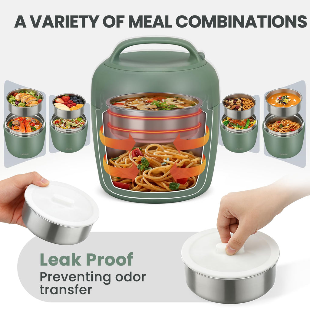 wiwens Thermo Food Jar for Hot Food Adults 32OZ Soup Thermo Lunch Containers Wide Mouth Vacuum Insulated Stainless Steel Leakproof Bento Box with Spoon (Beige)