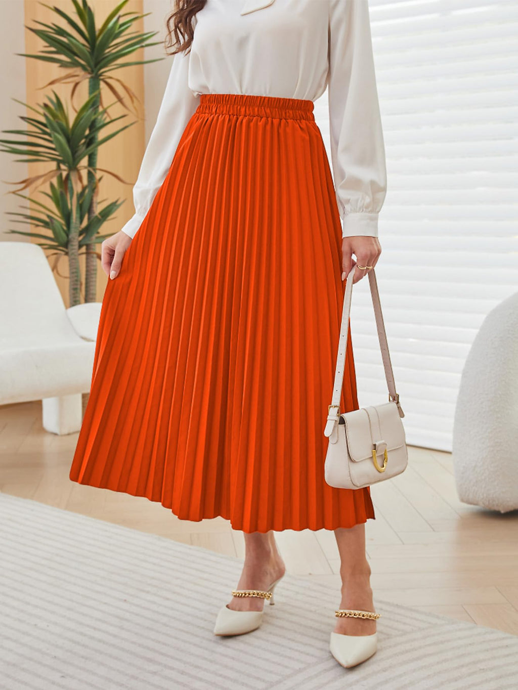 SweatyRocks Women's Casual Solid Longline Pleated Long Skirt
