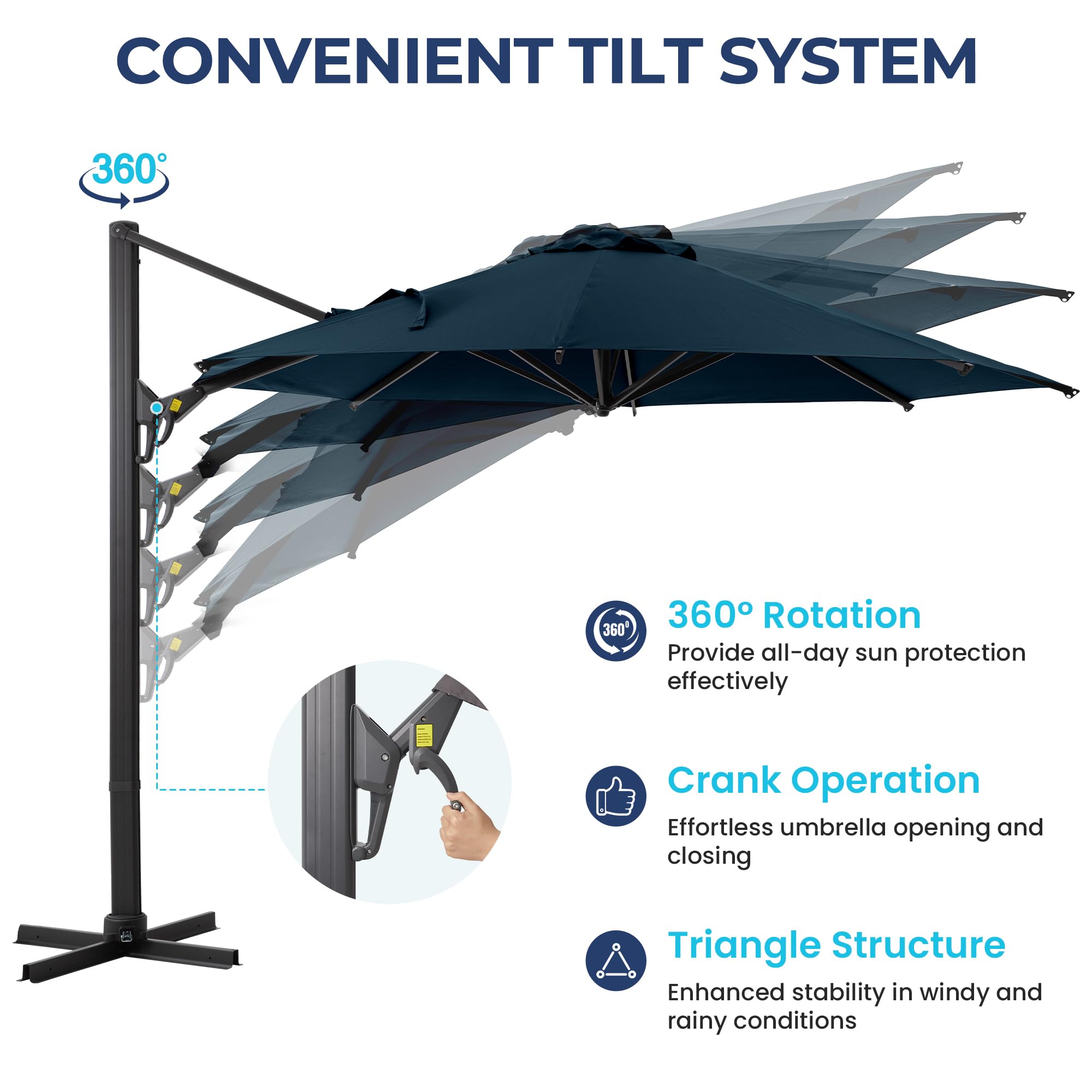 SUNVIVI OUTDOOR Outdoor Patio Umbrella, Patio Umbrella, Market Umbrella, Large Outdoor Umbrella, Metal Pole Umbrella with Push Button Tilt and Crank, Polyester Canopy