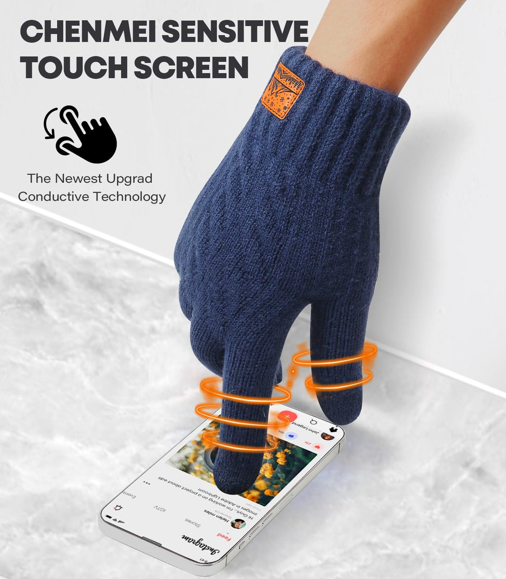 CHENMEI Winter Gloves for Men Women-Warm TouchScreen Cold Weather Gloves,Wool Knit Thermal Adults Gloves for Driving Texting