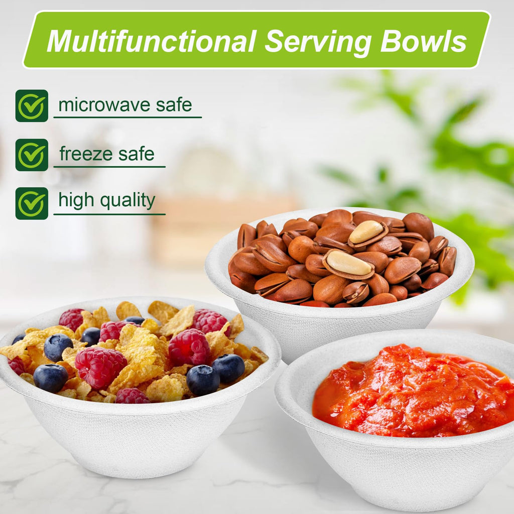 4 oz Small Paper Bowls, 100 Pack Compostable Bagasse Fiber Bowls, Microwavable for Condiments, Sauce, Ice Cream