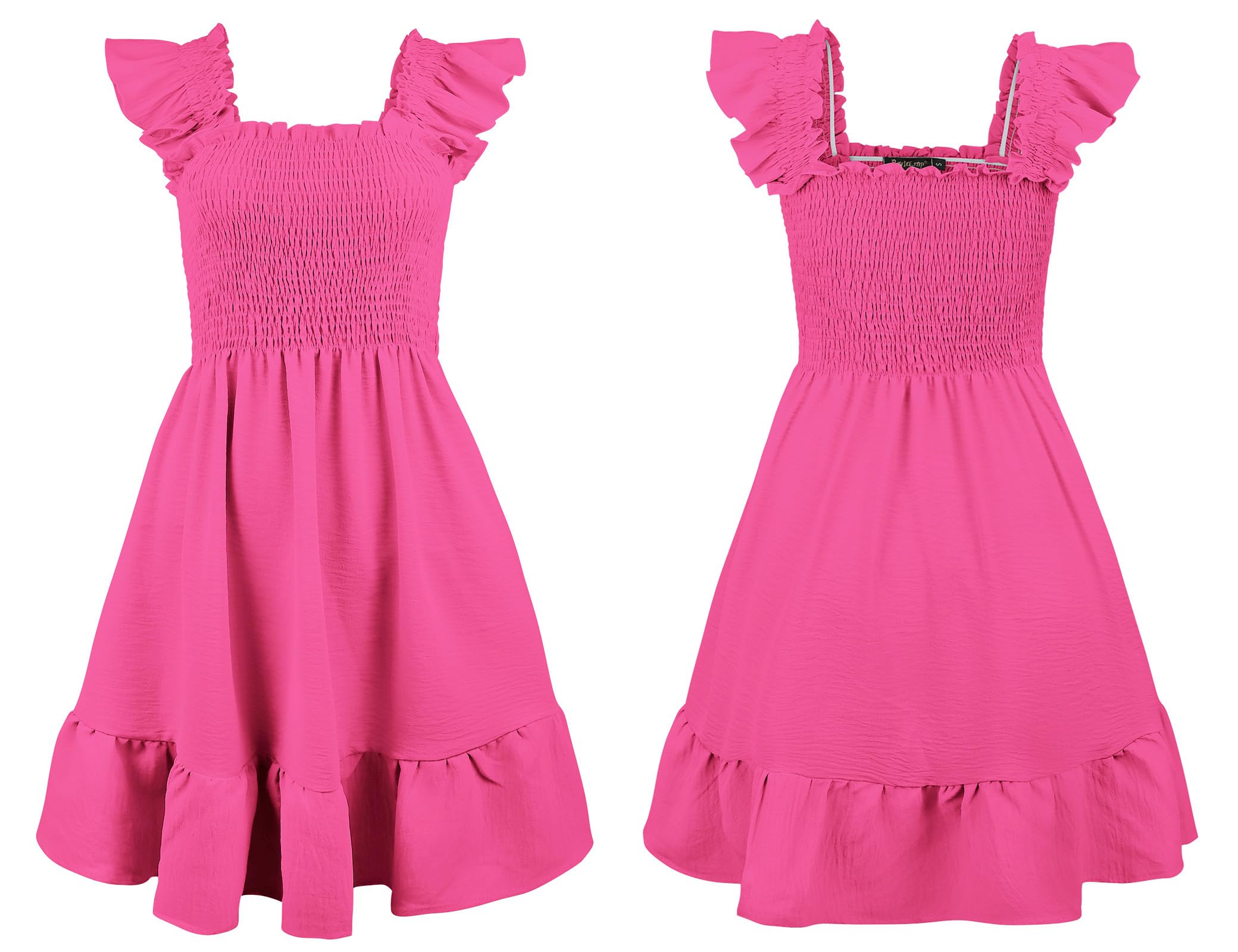ROYLAMP Women's Smocked Dresses Square Neck Elegant Tiered Boho Ruffle Shoulder Swing Flowy Summer Casual Mini Dress