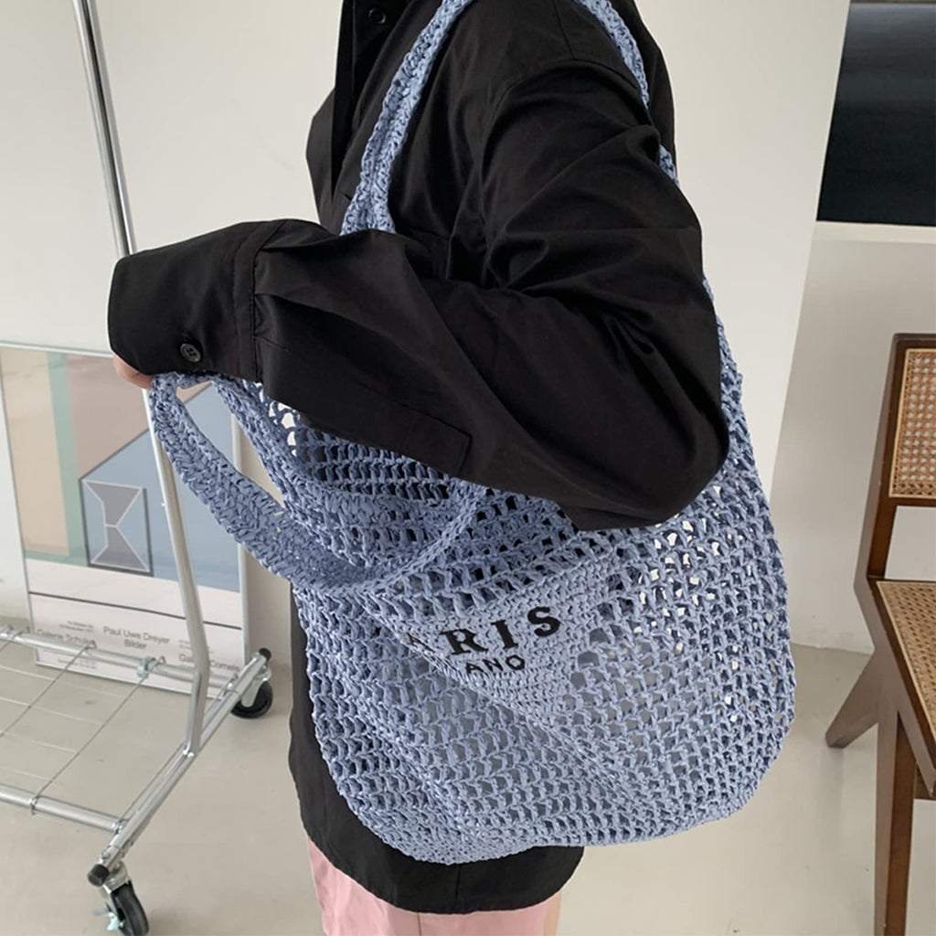 POOOPSSD New Woven Bag, Straw Mesh Tote Bag, Beach, Shoulder Bag, Hobo Women, Foldable Large Capacity, for Holiday.
