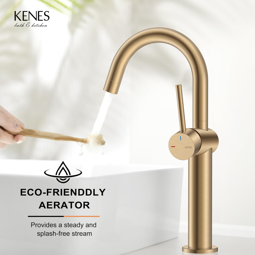 KENES Black and Gold Single Handle Bathroom Sink Faucet, Modern Prep Wet Bar Sink Faucet with Drain Assembly & Deck Plate, Vanity Faucets for Farmhouse RV Camper Utility, KE-9005B-BG