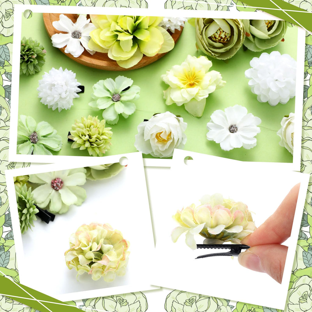 BBTO Flower Hair Clip Rose Hair Clips Barrettes for Women Flower Accessories Boho Bride Claw Clip Hairpin Brooch Pin Headpiece for Wedding(Beige Orange Series,21 Pcs)
