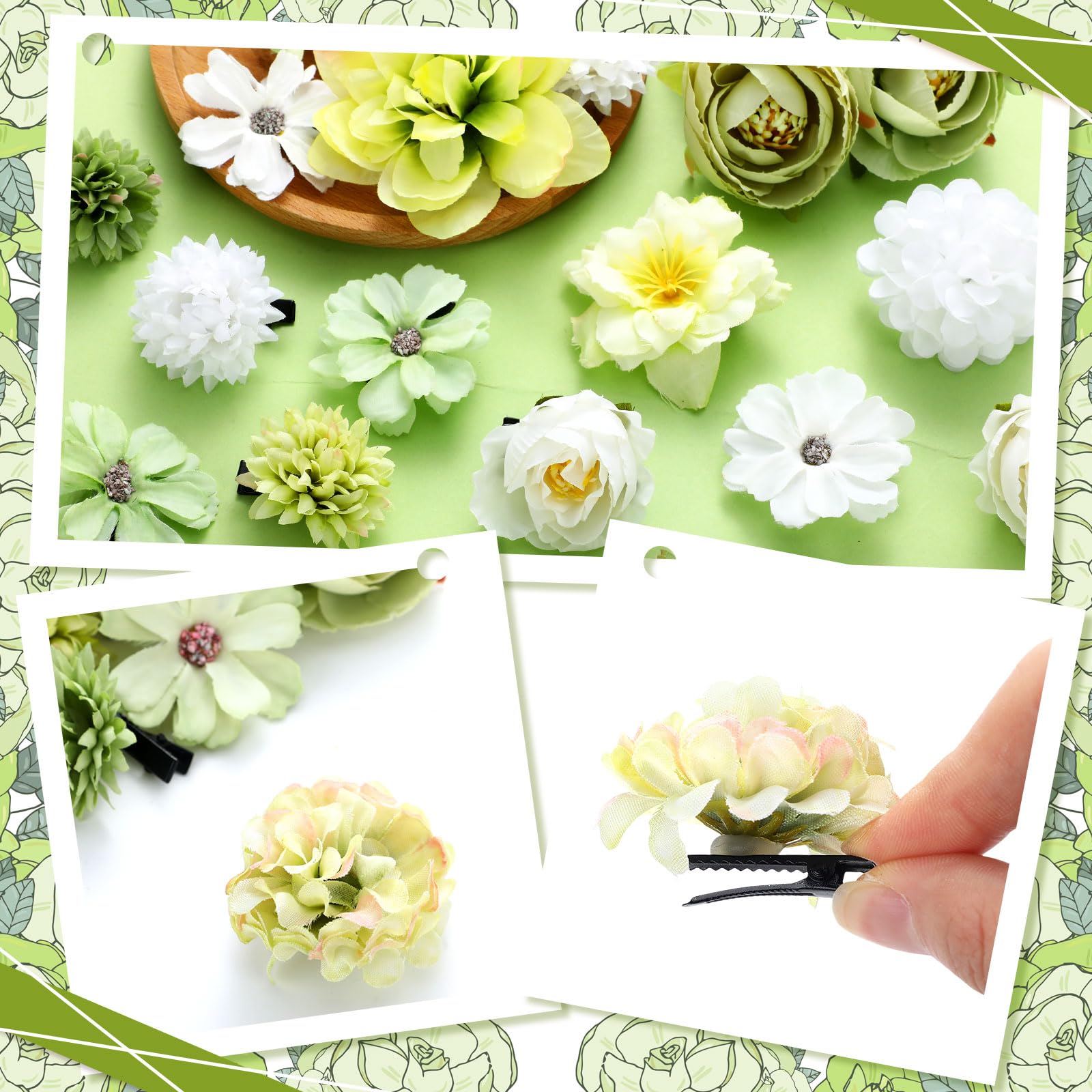 BBTO Flower Hair Clip Rose Hair Clips Barrettes for Women Flower Accessories Boho Bride Claw Clip Hairpin Brooch Pin Headpiece for Wedding(Beige Orange Series,21 Pcs)