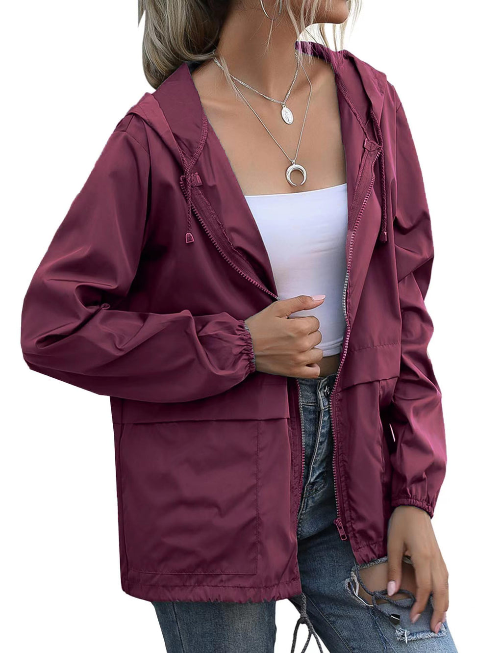 Women's Raincoats Lightweight Waterproof Windproof Adjustable Windbreaker Rain Jackets Hooded with Pockets S-XXL