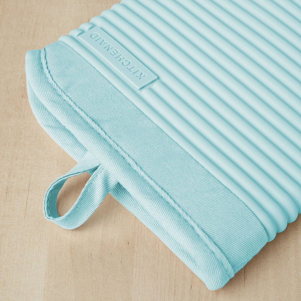 KITCHENAID Ribbed Soft Silicone Oven Mitt 2-Pack Set, 7.5"x13", Aqua Sky