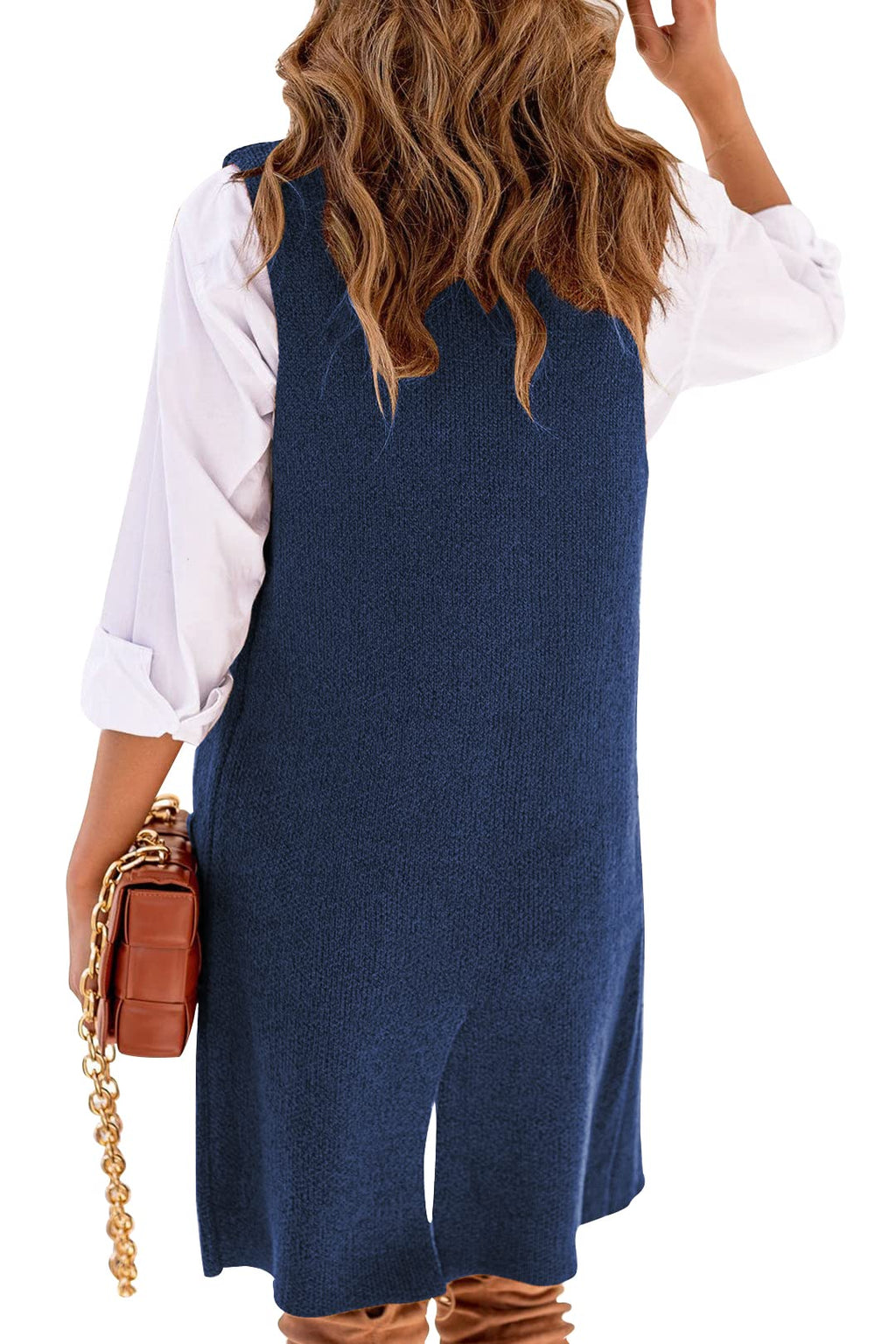Danedvi Women Open Front Lapel Collar Cardigan Vest Button Down Long Sweaters Cardigan Solid Outerwear Coats