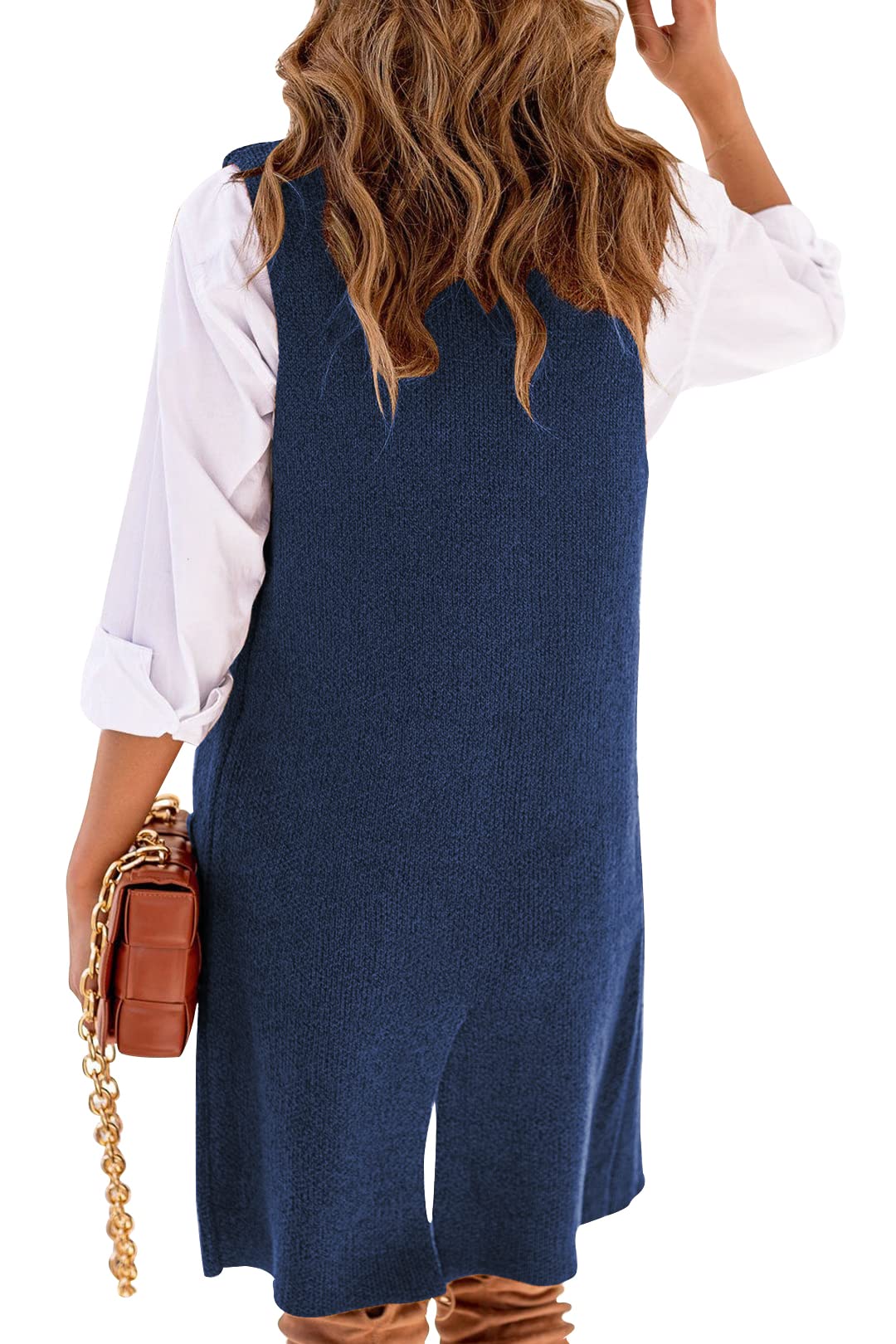 Danedvi Women Open Front Lapel Collar Cardigan Vest Button Down Long Sweaters Cardigan Solid Outerwear Coats