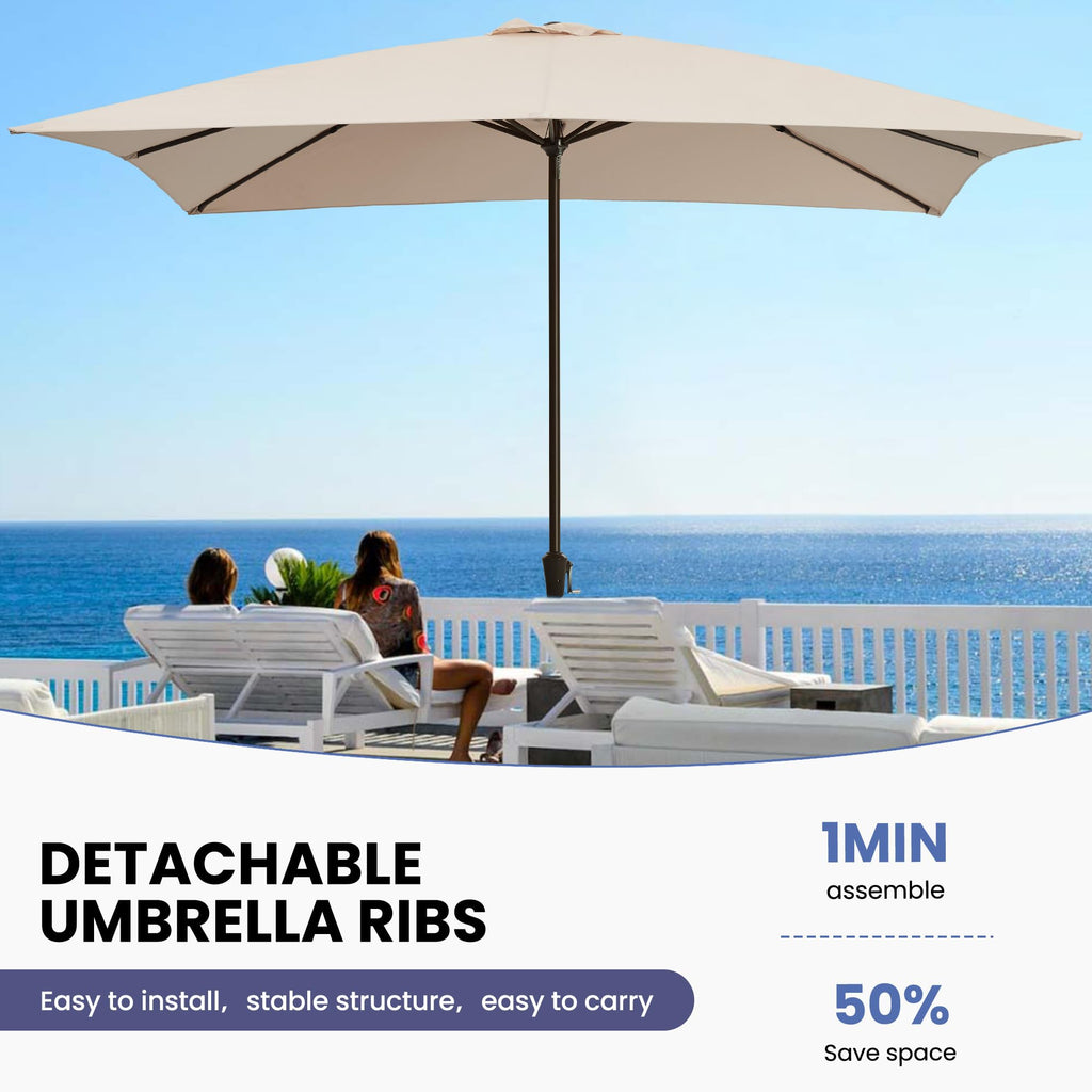 Ayge 6.5x10FT Rectangular Patio Umbrella Outdoor Table Umbrella w/Push Button Tilt & Crank Rectangle Market Umbrella UV Protection for Garden,Deck,Lawn,Yard & Pool,Beige