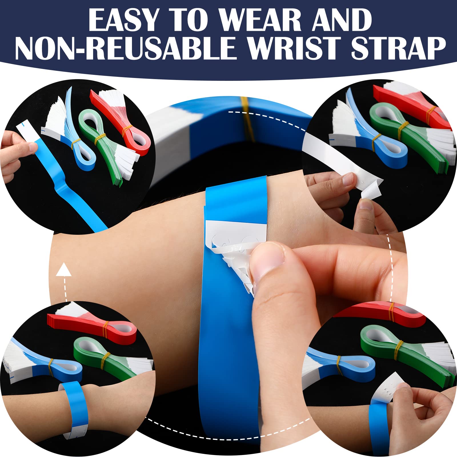 Tudomro 1200 Pack Plastic Paper Wristbands for Events Neon Party Wrist Bands Colored Waterproof Concert Identification Hand Bands Lightweight Adhesive Wristband(Blue)