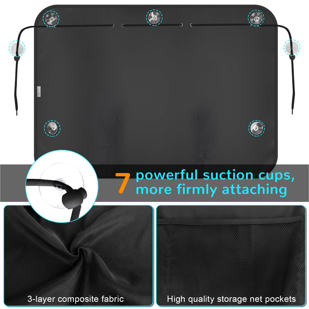 Car Sun Shade Side Window, 2 Pcs Blackout Car Window Shade for Baby Privacy with Storage Net Pockets Auto Curtains 7 Suction Cups for Heat/UV Protection Sun Block Covers